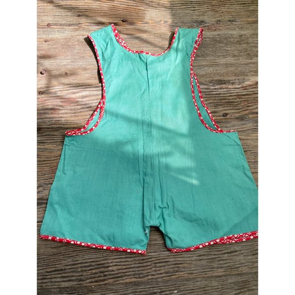 Vintage 1930s Green Cotton Infant One Piece Romper Milk glass Buttons - Picture 4 of 11